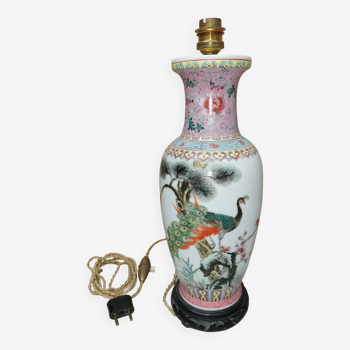 ancient Chinese porcelain vase/lamp, pink family Canton