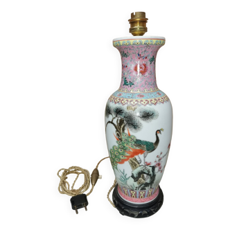 ancient Chinese porcelain vase/lamp, pink family Canton