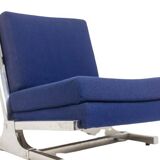 Pair of armchairs and pouf in chrome steel. 1970s, Valérian Rybar.