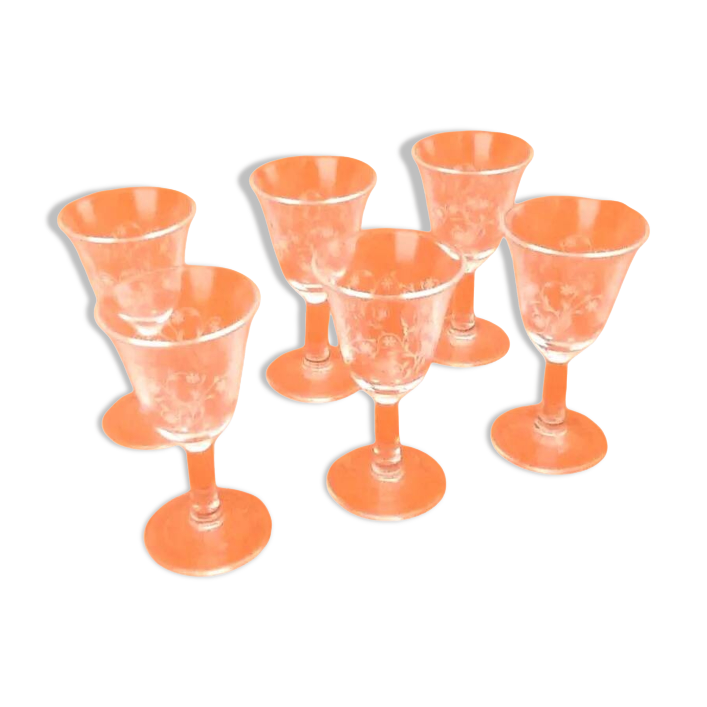 1970s 6 engraved "Tulip" glasses