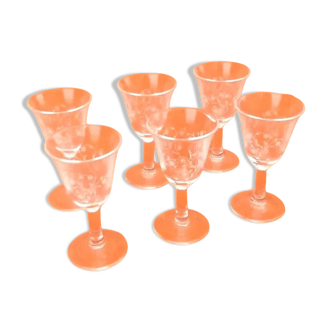 1970s 6 engraved "Tulip" glasses