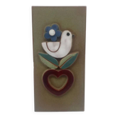 Vintage ceramic wall plaque, bird and heart, Made in Spain, Mithé Espelt style.