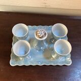 Porcelain egg set 50s shellfish and salt shaker on pearl tray
