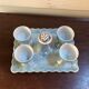 Porcelain egg set 50s shellfish and salt shaker on pearl tray