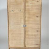Renovated antique wardrobe – natural wood & sage green interior