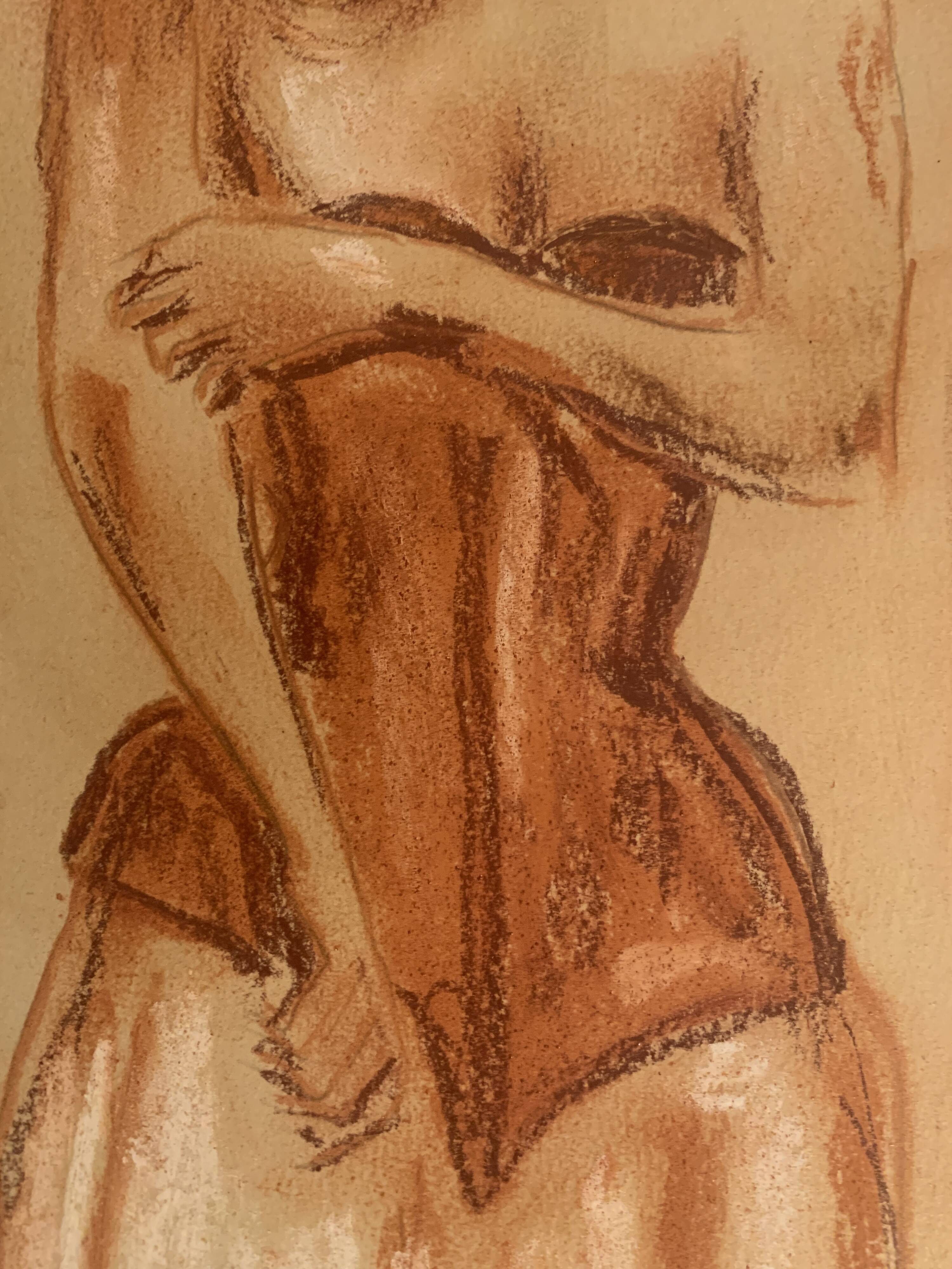 Signed pastel painting, female portrait, Belle Epoque “The Corset”