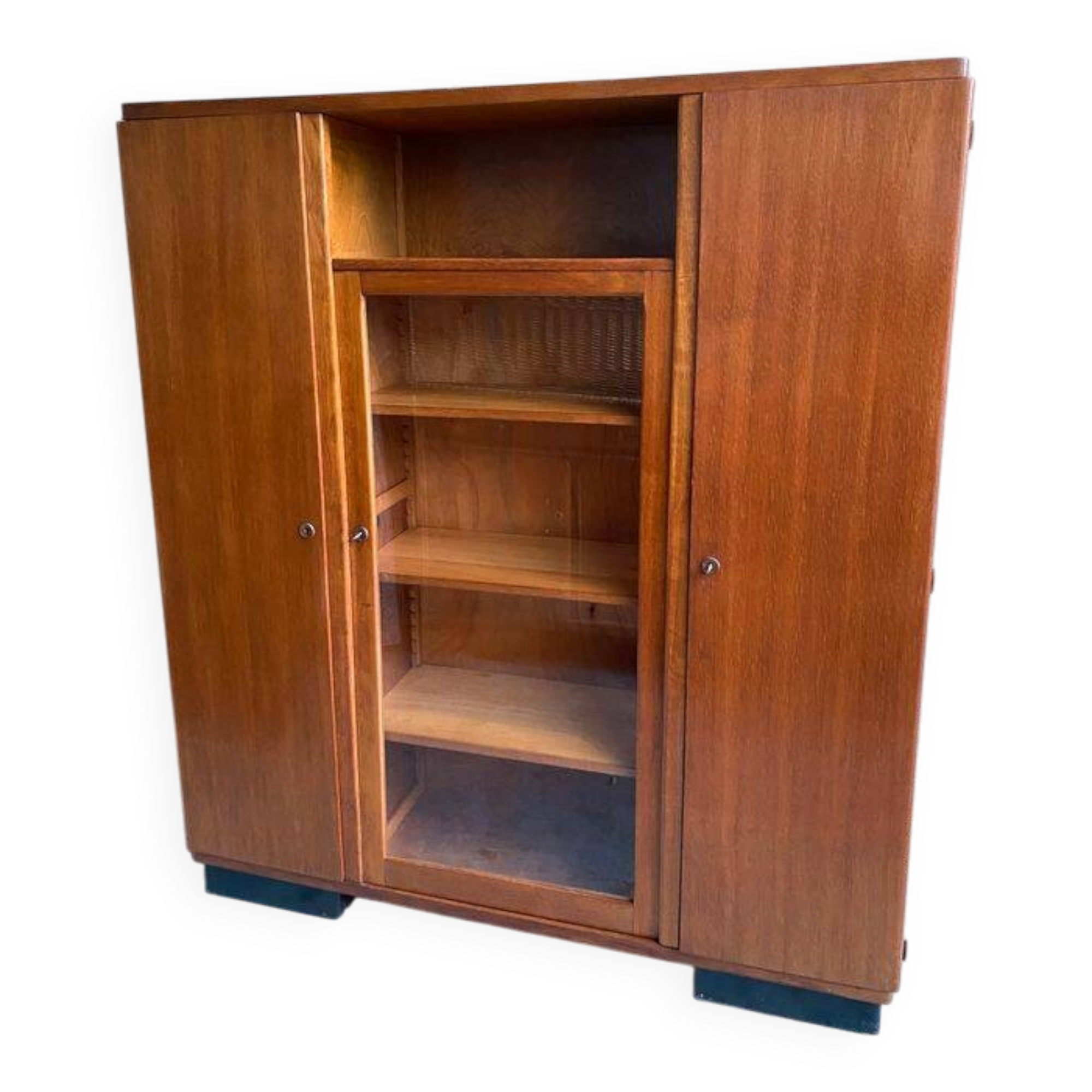 Library / Vintage solid wood sideboard – 3 doors with display cabinet