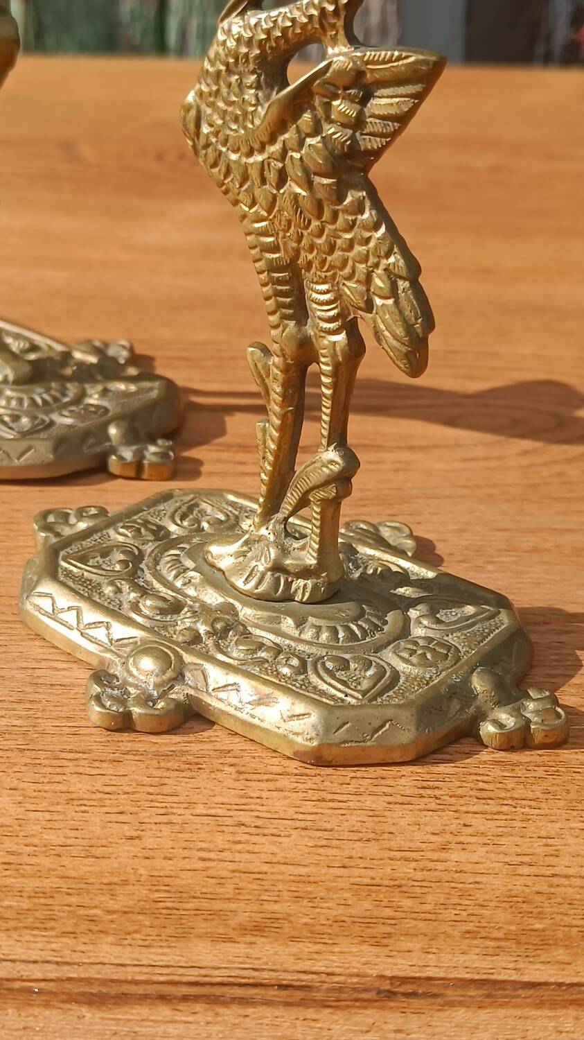 Bronze candlesticks, heron, Orientalist Art Deco