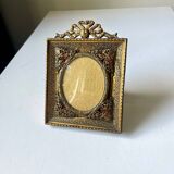 Cadre en métal antique en laiton doré cadre 10,5 cm x 9 cm verre convexe