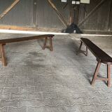 Pair of large solid oak farm benches