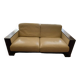 Sofa 2 seaters White leather and wood