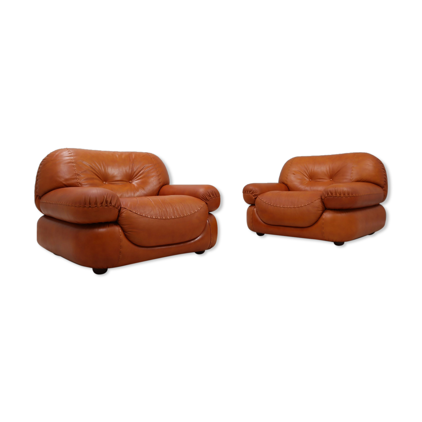 Fauteuils en cuir de cognac Sapporo 1970s