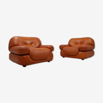 Fauteuils en cuir de cognac Sapporo 1970s