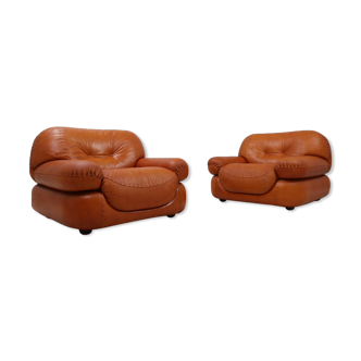 Sapporo cognac leather armchairs by girgi 1970s