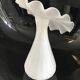 Vintage satin white glass vase with a wavy corolla