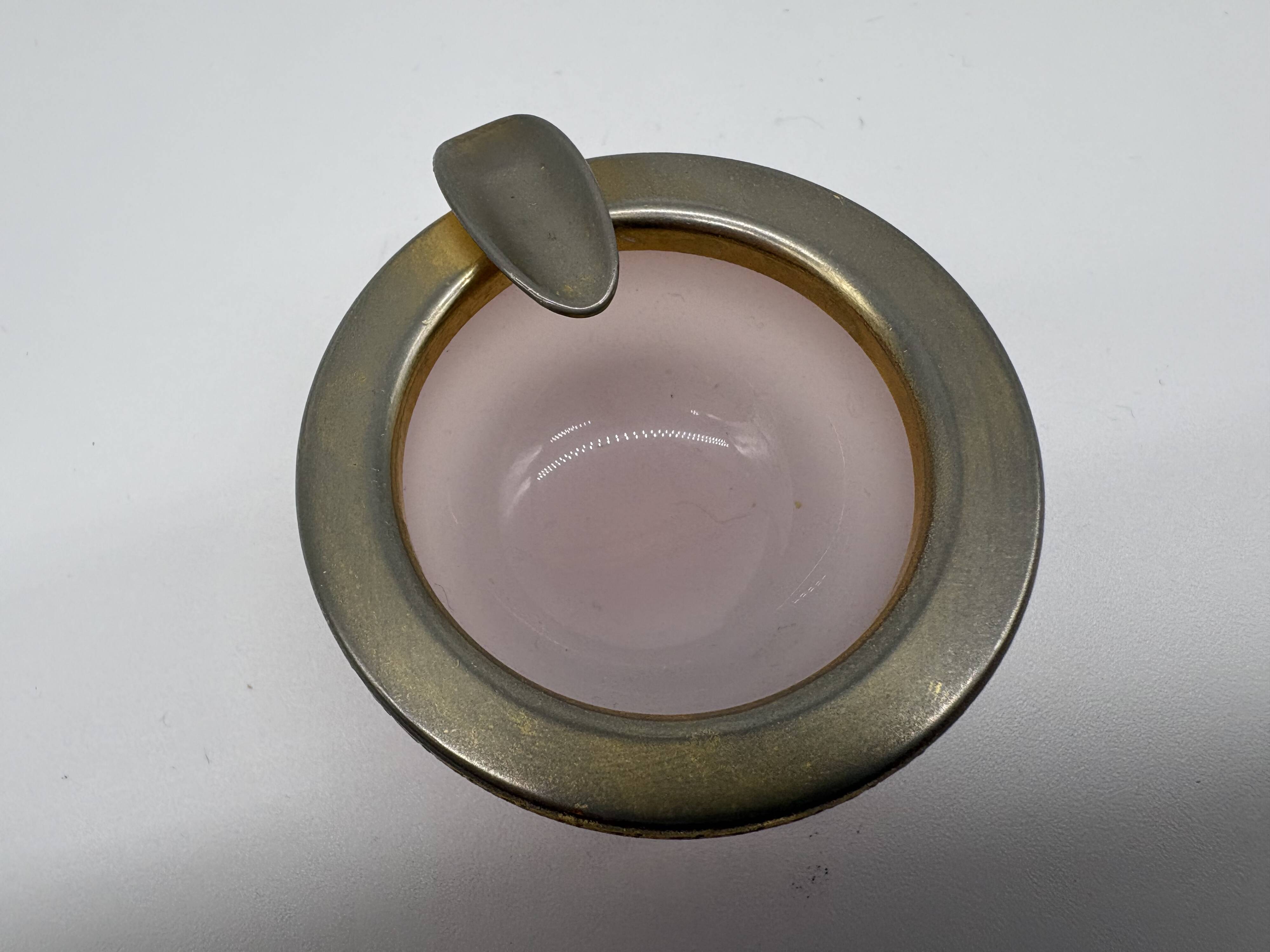 Luxurious Vintage Ashtray in Satin Pink Glass and Golden Frame | Catchall
