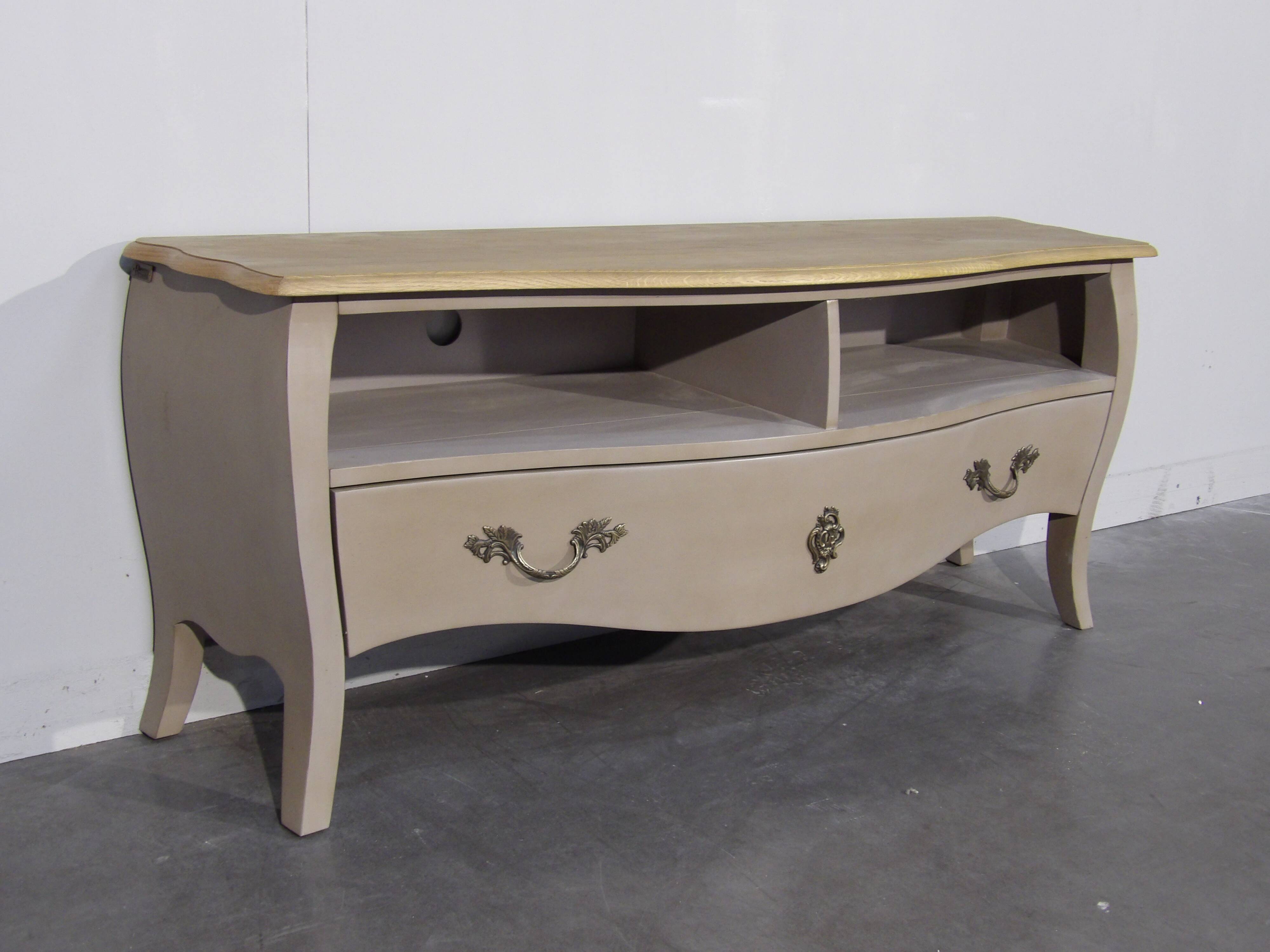 Wooden TV cabinet, 1 drawer, 2 storage spaces, Taupe patina
