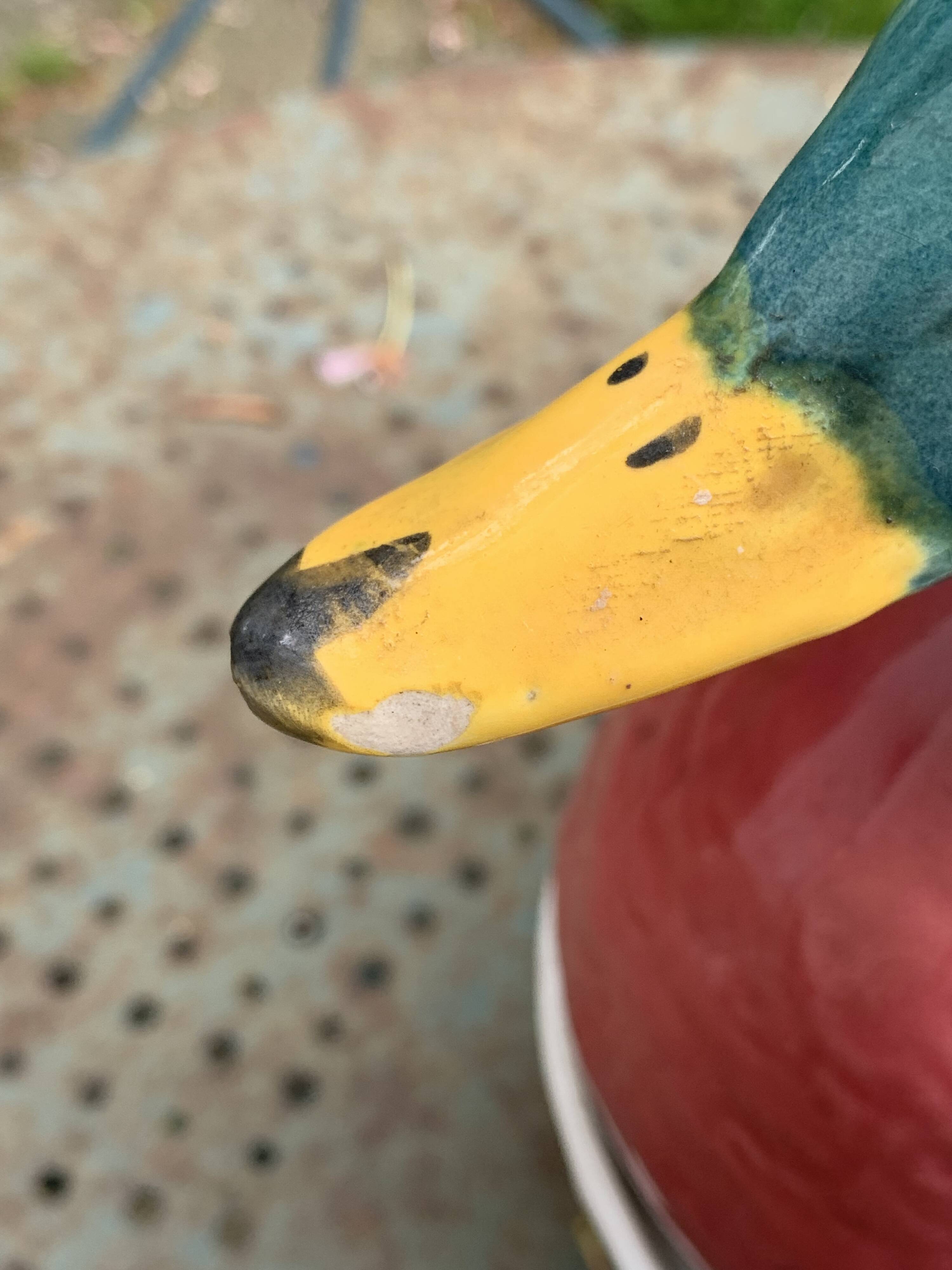 Charming Duck, slip, enameled ceramic terrine, white basket-shaped base and lid
