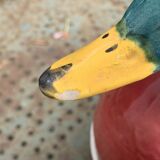 Charming Duck, slip, enameled ceramic terrine, white basket-shaped base and lid