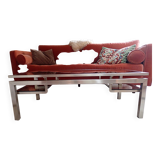 Brushed steel coffee table frame without glass - 1970s