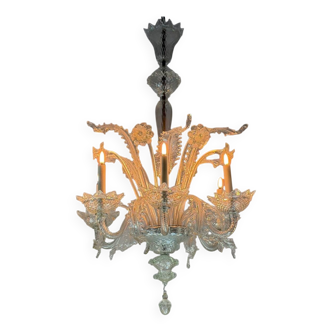 Venetian lustre in colourless Murano glass, 6 light arms, circa 1950.