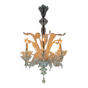 Venetian lustre in colourless Murano glass, 6 light arms, circa 1950.