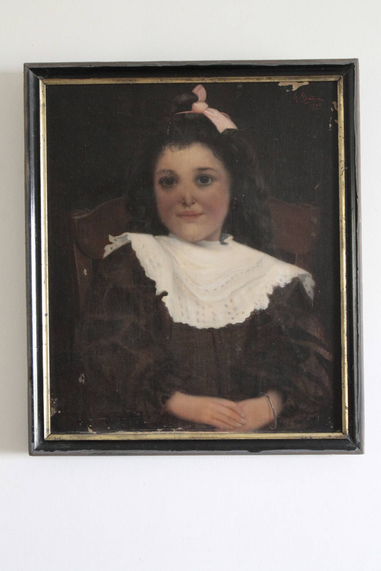 Tableau HST portrait of a child signed F. Badin 1901