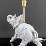 Pair of White Ceramic Sculptural Lamps, Elephants, Italy, 1970