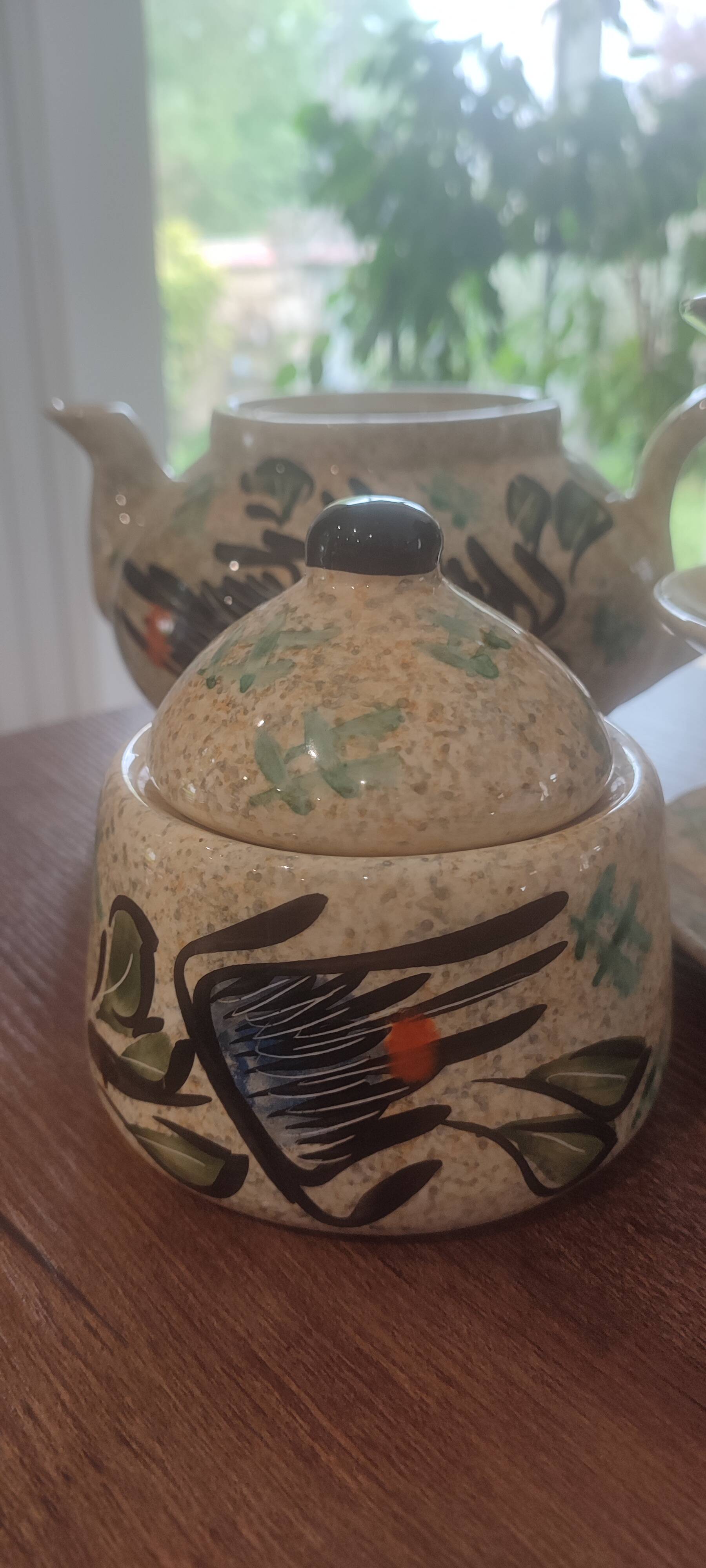 Large ceramic tea service signed Vallauris, vintage 1960.