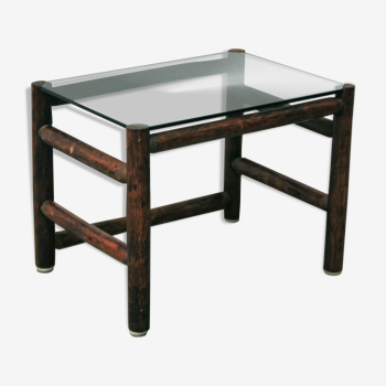 dark bamboo side table with smoked glass