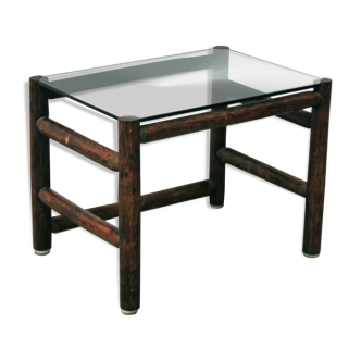 dark bamboo side table with smoked glass