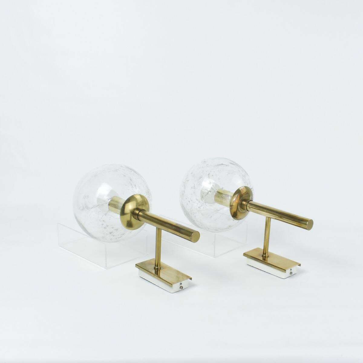 Brass and glass wall lights, vintage, 1960 by Hillebrand.