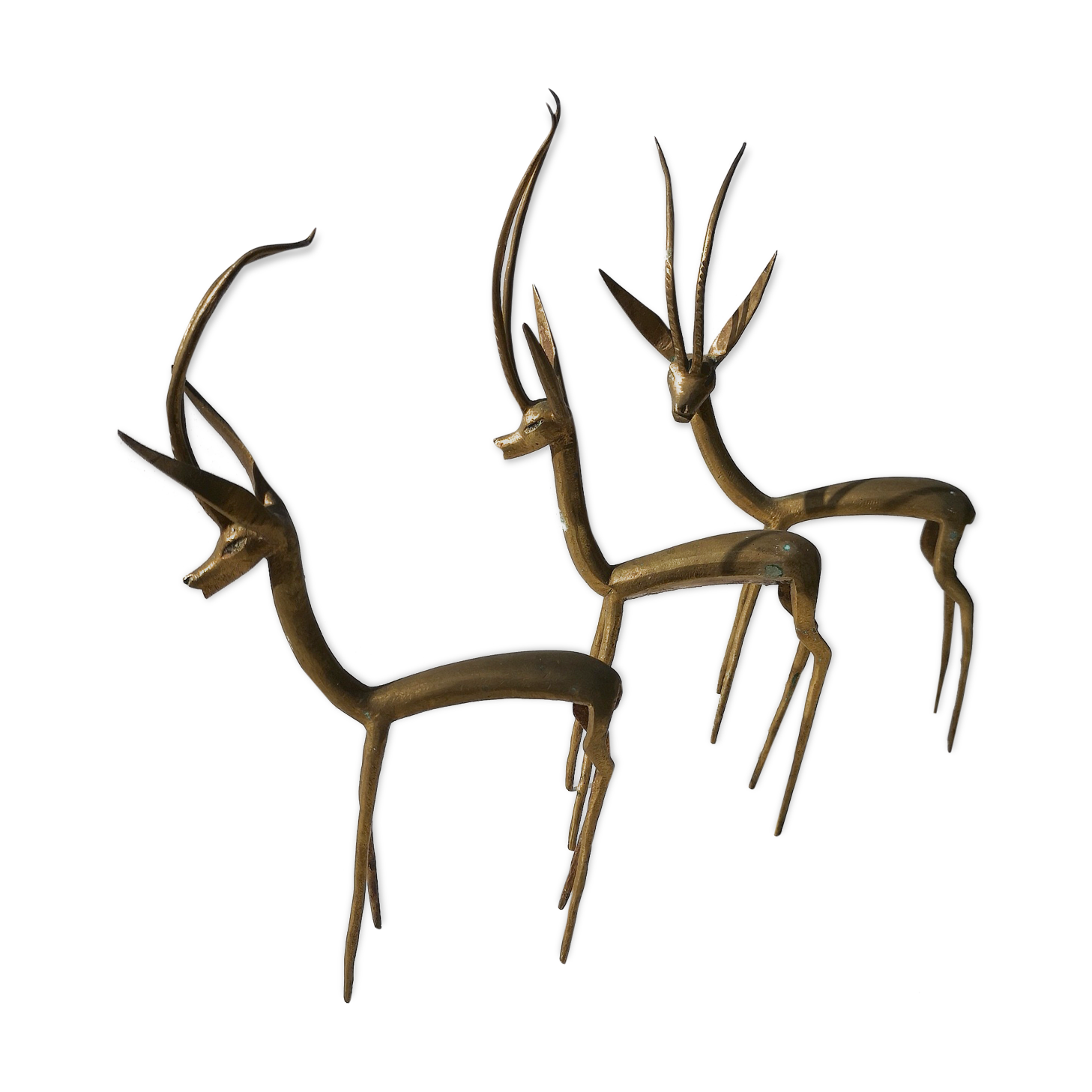Trio of gazelles / solid brass antelopes