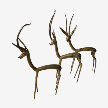 Trio of gazelles / solid brass antelopes