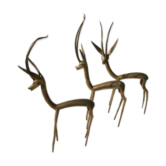 Trio of gazelles / solid brass antelopes