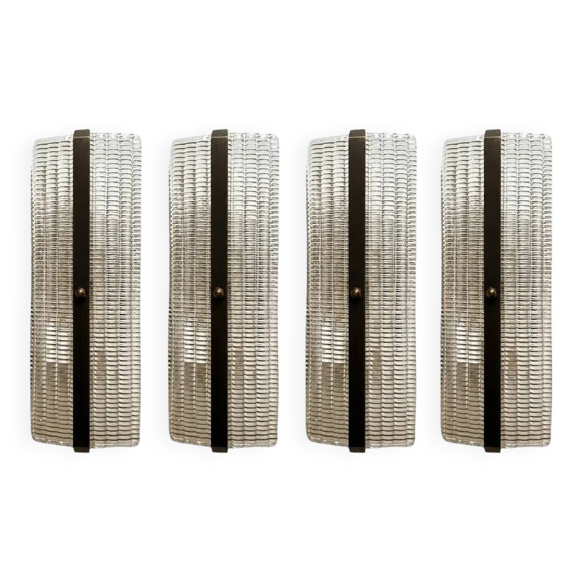 Contemporary Rectangular Diamond-Motif Murano Glass Sconces — Set of Four