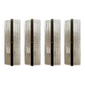 Contemporary Rectangular Diamond-Motif Murano Glass Sconces — Set of Four