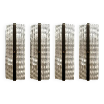 Contemporary Rectangular Diamond-Motif Murano Glass Sconces — Set of Four