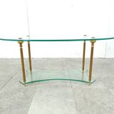 Table basse néoclassique en laiton et verre, années 1970