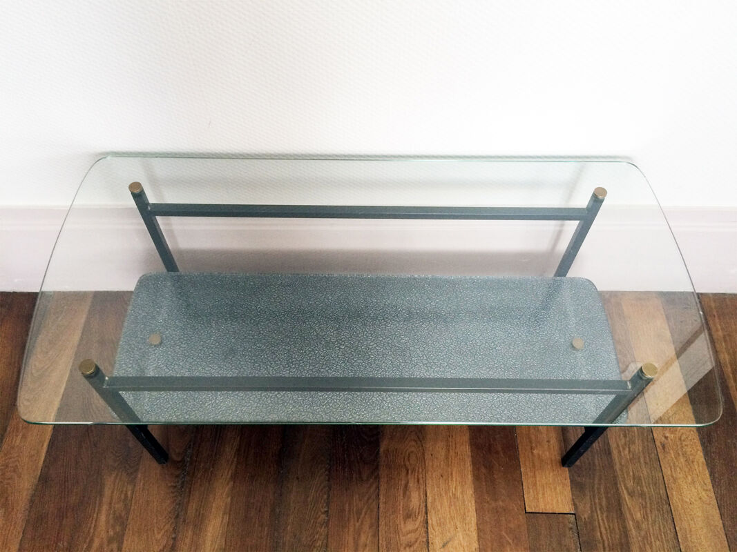Table basse verre et métal 1960