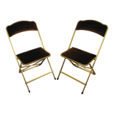 Pair of folding chairs in velvet and gilded metal