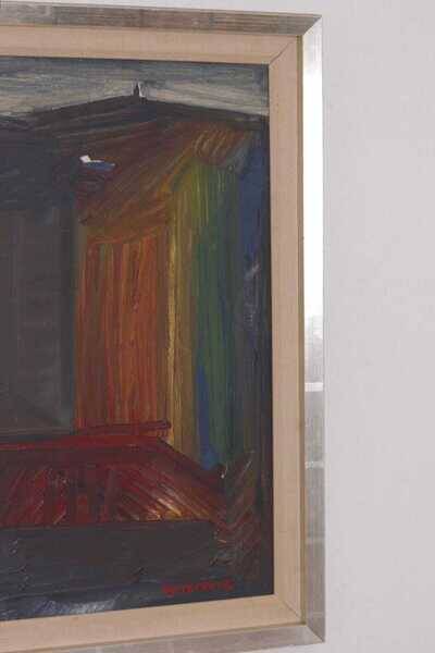 Original mid-century Swedish oil on panel – “City” by Tore Hultcrantz – vintage & framed – 74 × 62 cm (29.1" × 24.4")