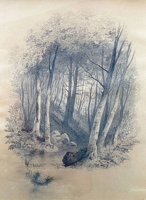 Tableau dessin ''Sous bois'' par Victor CASSIEN (1808-1893) + cadre