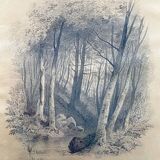 Painting drawing "Underwood" by Victor CASSIEN (1808-1893) + frame