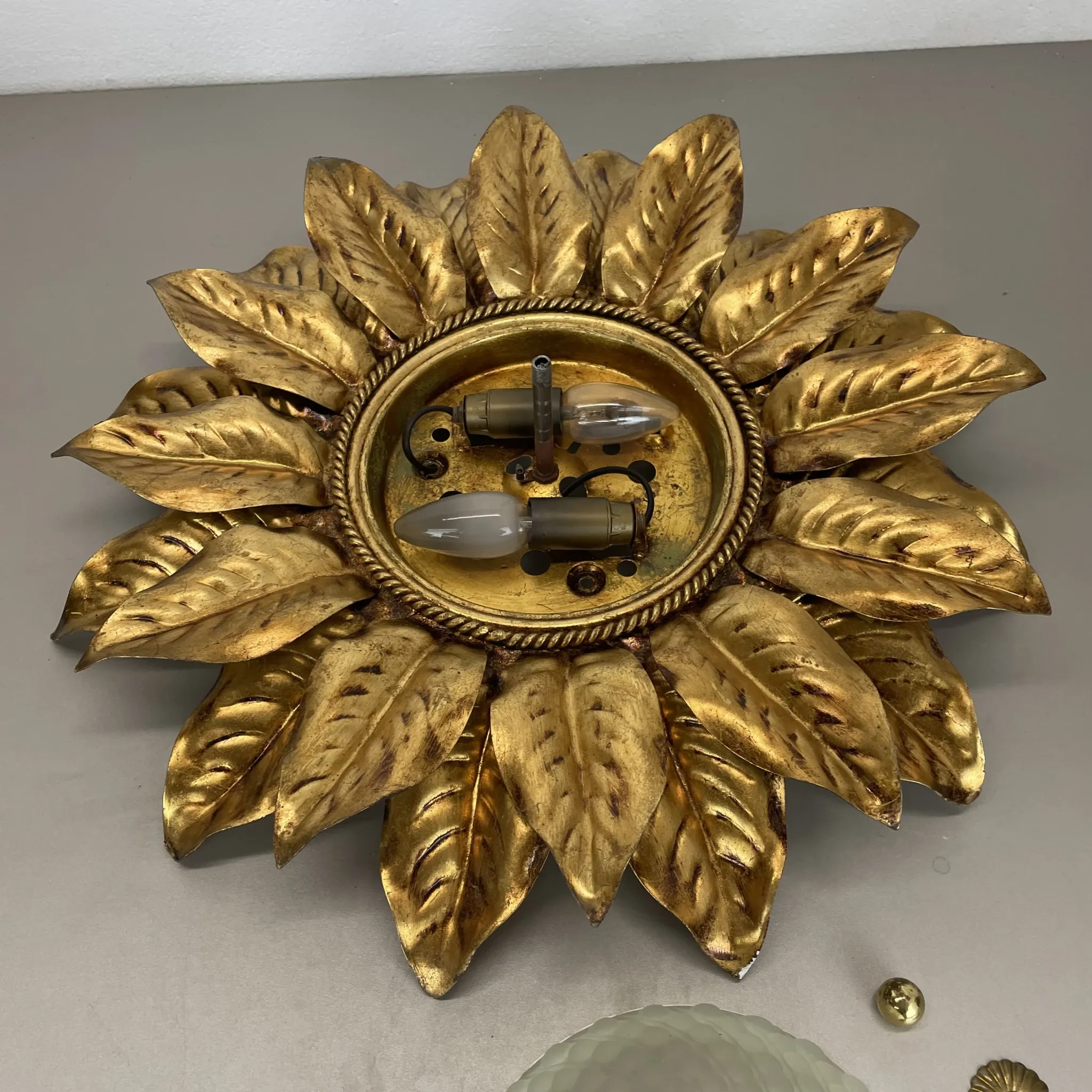 Large 55 cm golden 'florentine theatre' ceiling light by banci, florence, italy, 1970