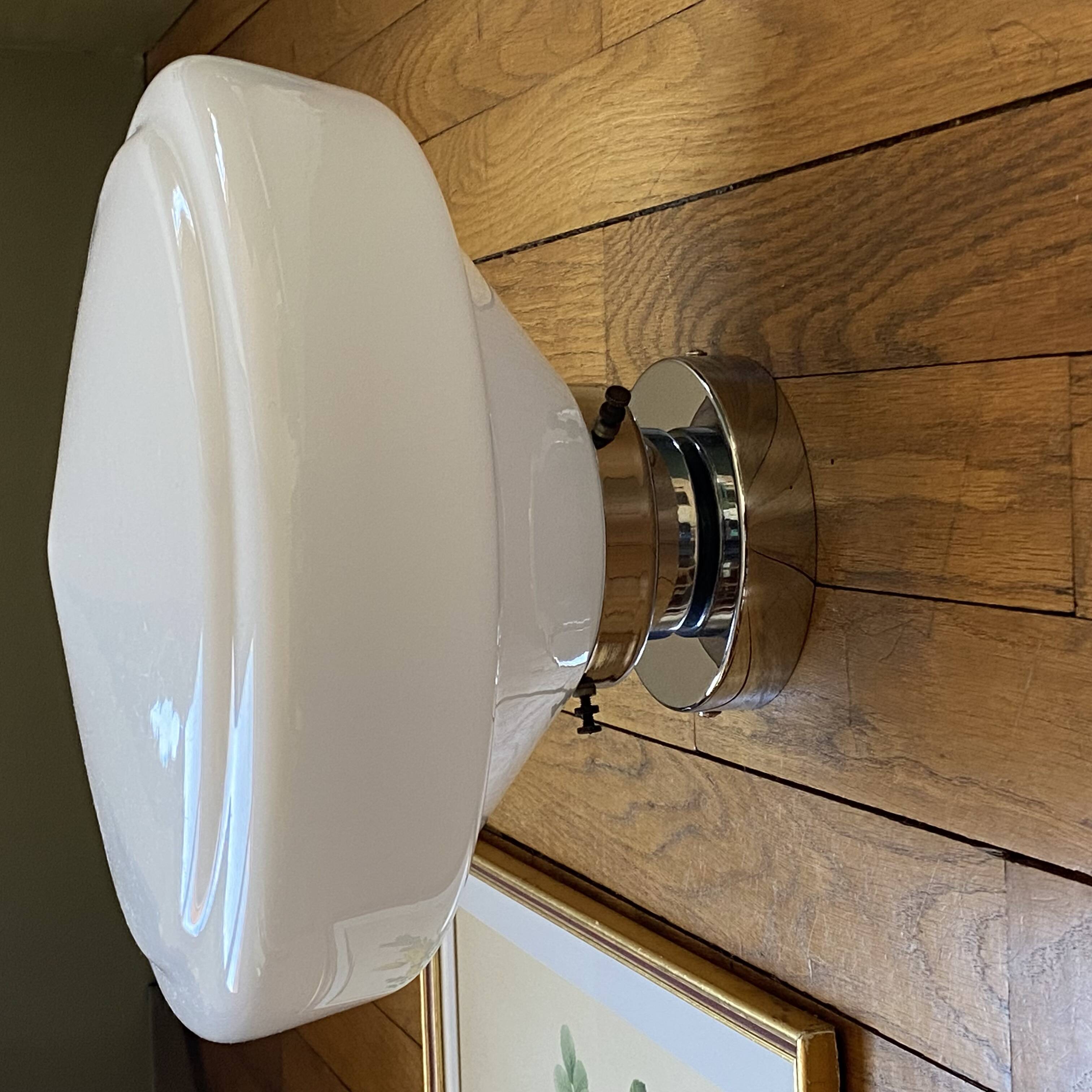 Opaline glass globe ceiling light, 30 cm, white glass, wall light with stainless steel fixings