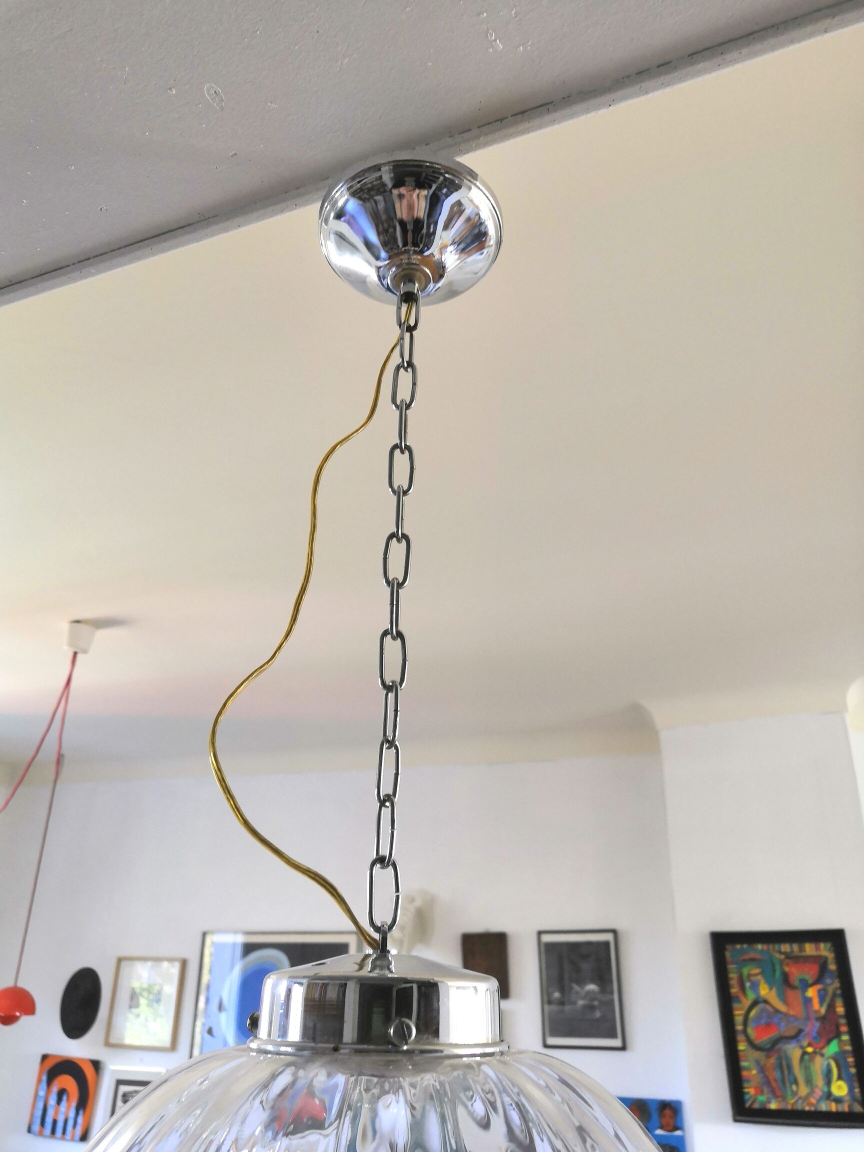 Suspension in pleated glass type Mazzega design 70s