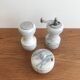 Vintage white marble salt/pepper/mustard shaker set