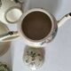 Japanese-style tea set in cracked earthenware with chrysanthemum flowers