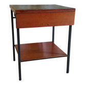 Table de chevet moderniste en bois et métal - années 50/60